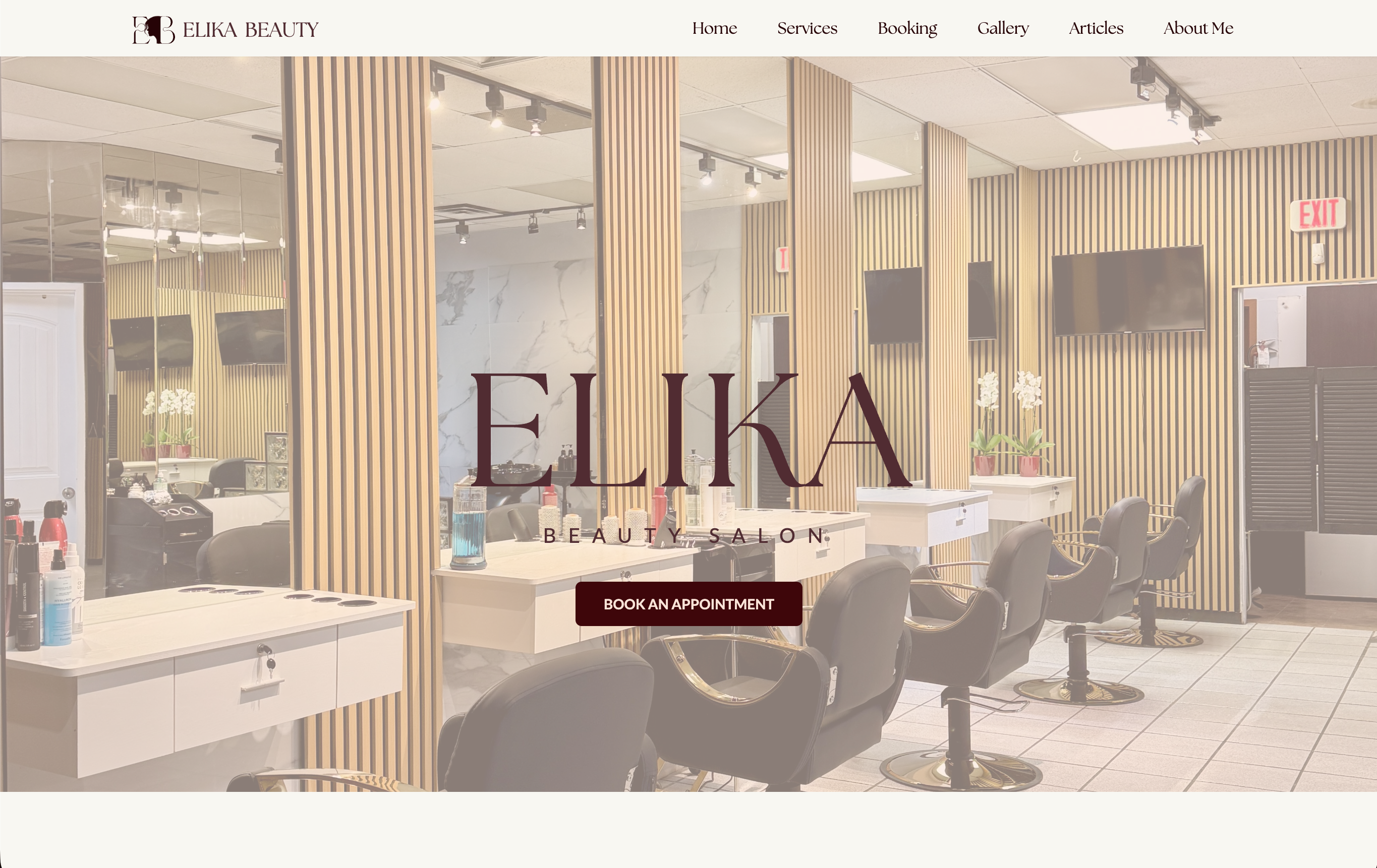 Homepage — hero section with book an appointment CTA.